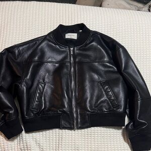 Aritzia Babaton Black Leather Bomber Jacket